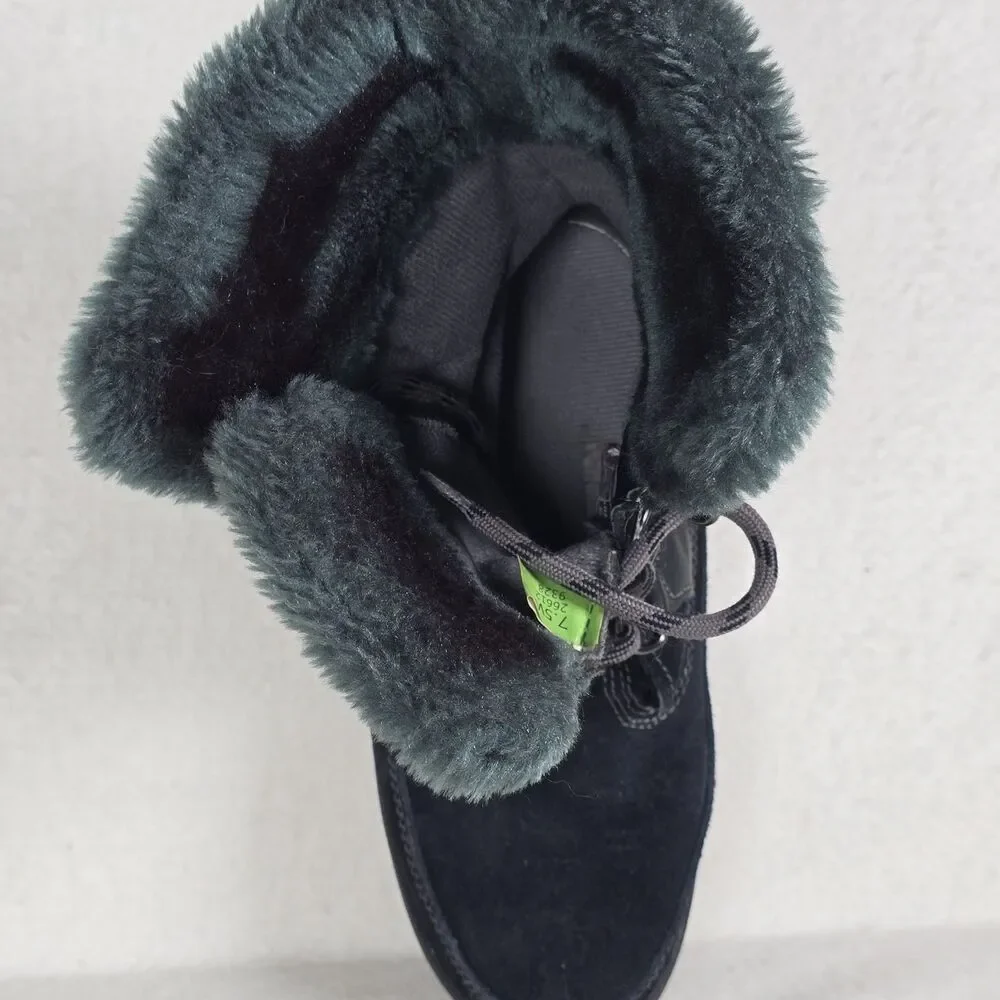 Timberland Mukluk Boots Wks 7.5W Black Suede Faux Fur Lined Winter Snow Pull On
